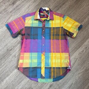 Robert Graham Mens Short Sleeve Button Down Shirt Multicolor Plaid Cotton Size M